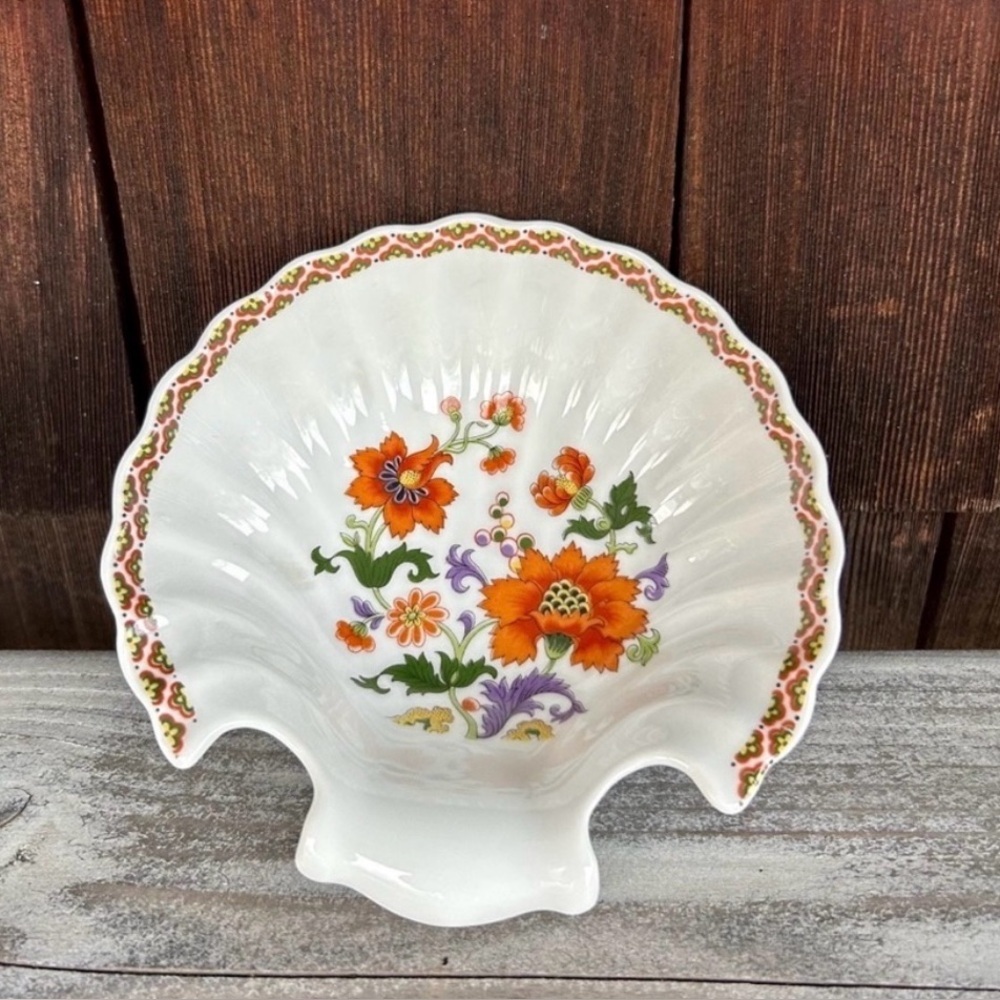 Limogues France Scalloped Porcelain Dish with Orange Floral Detail - Picture 1 of 8